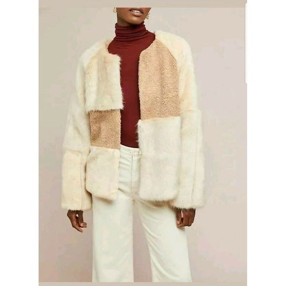 New Anthropologie Patched Faux Fur Korirl Jacket - Picture 1 of 6